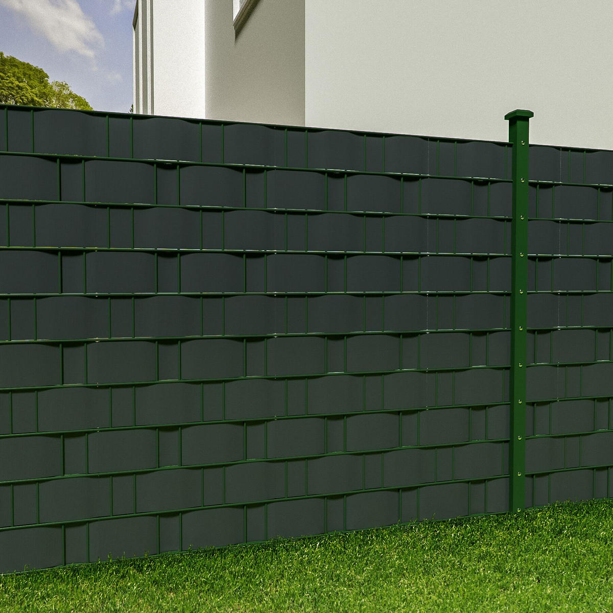 SICHTSCHUTZSTREIFEN ,leichte Montage, inklusive Befestigungsclips,anthrazit - Anthrazit, Kunststoff (7000/19cm) - tectake