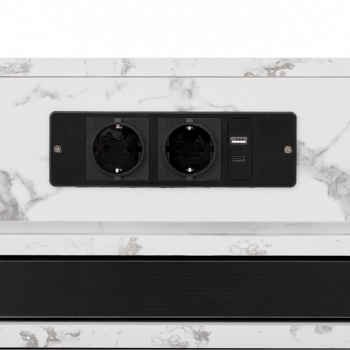 KÜCHENINSEL aus MDF+Glas 83x46-146,5x96 cm Schwarz mit Ausziehtisch & Steckdosen - Schwarz, Holzwerkstoff (146.5/96/83cm) - Modfu