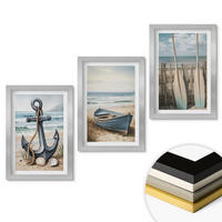 WANDBILDER 3er Set - 20x30 cm Silberner Rahmen - Anker, Boot, Ruder, Strand - Silberfarben, Kunststoff (20/30cm) - ArtPrintCave