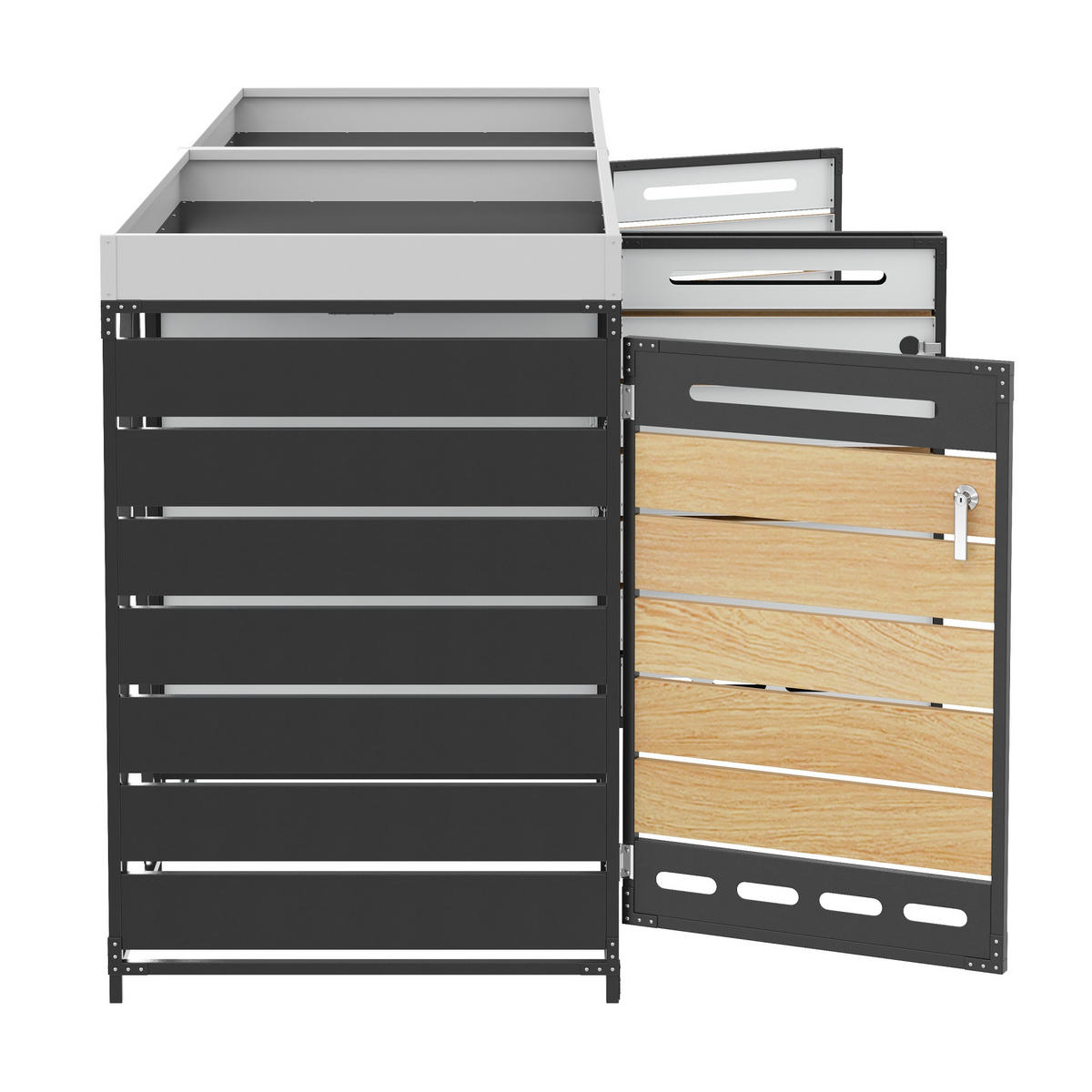 MÜLLTONNENBOX Pflanzdach Holzoptik abschließbar Belüftung - Schwarz, Metall (79/120/262cm) - FLIEKS