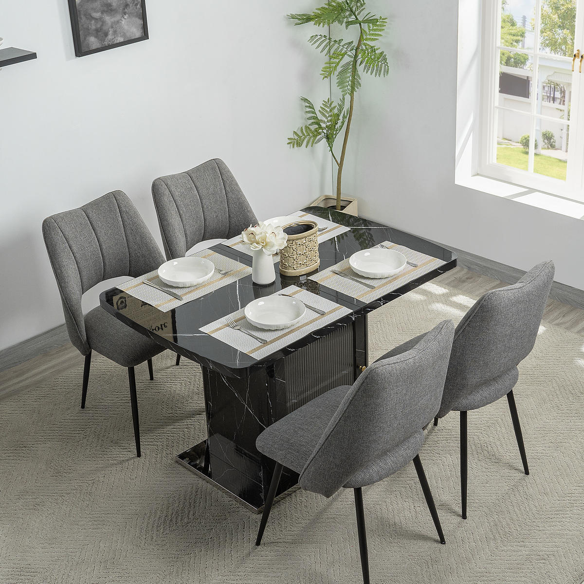 ESSTISCH ausziehbar Schwarz Marmoroptik mit Stauraum 120–160 cm - Schwarz, Glas/Holzwerkstoff (160/80/76cm)