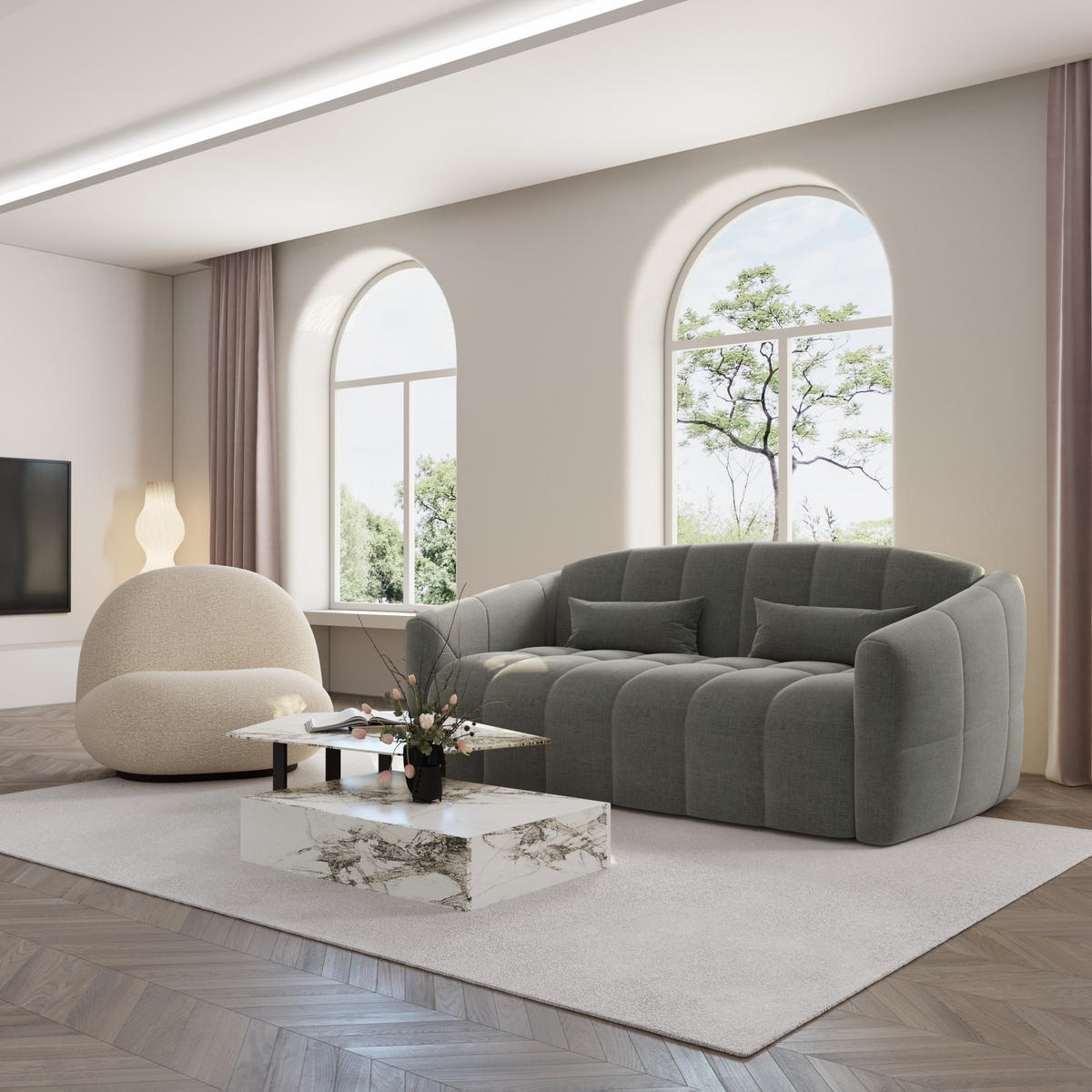SCHLAFSOFA GERADE Samt Graphitgrau 225cm - Graphitfarben/Grau, Textil (225/88/108cm) - Sia Home