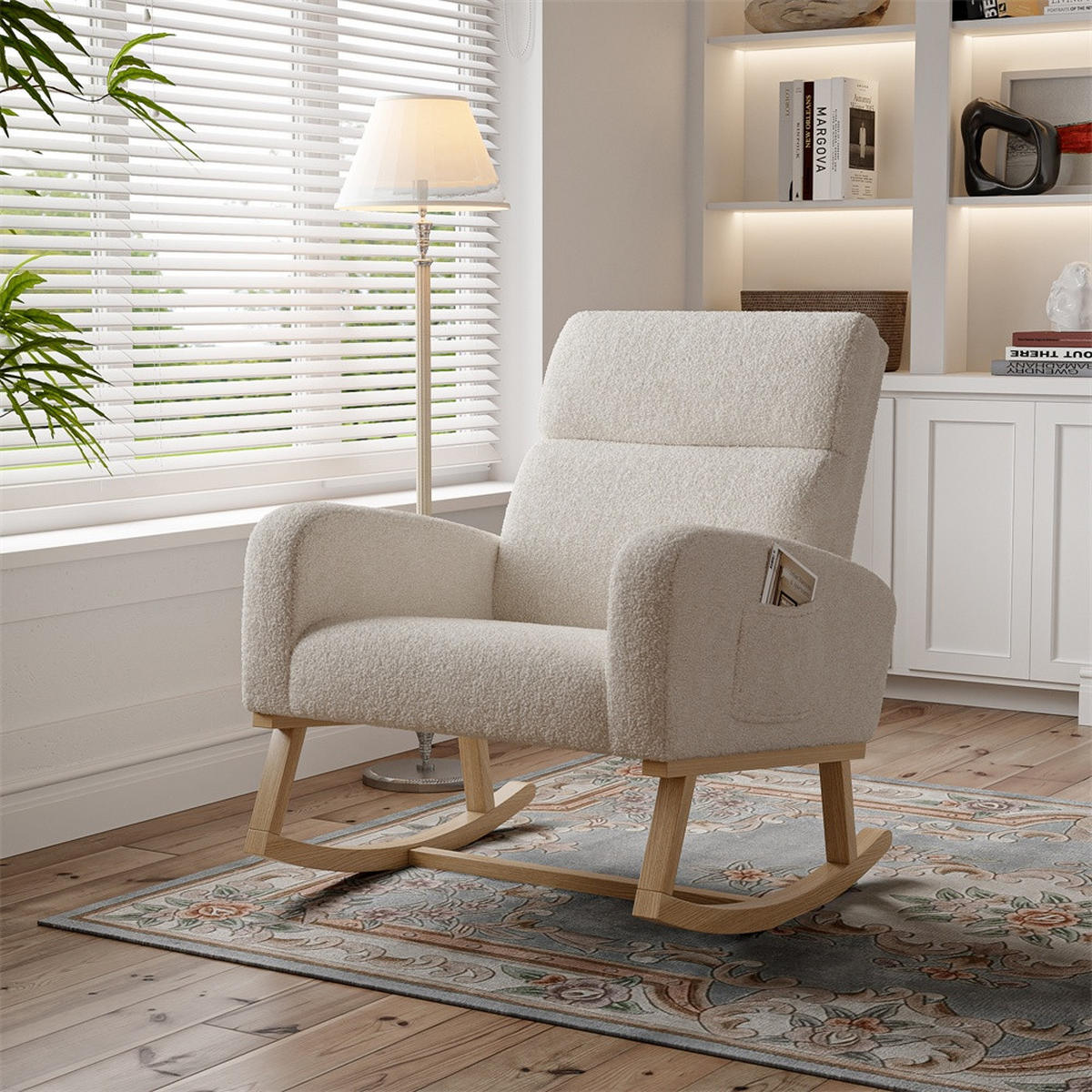 SCHAUKELSTUHL mit Armlehnen - Relaxsessel mit praktischer Seitentasche - Beige - Beige, Textil (69.2/87/78.5cm) - DELFA