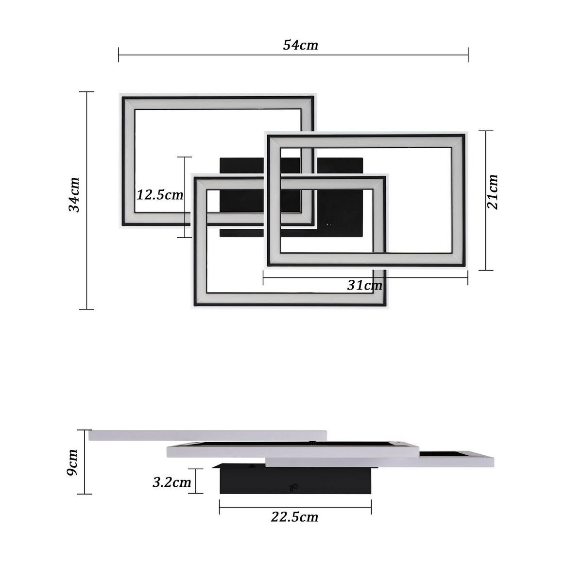 LED-DECKENLEUCHTE Lieselotte 54/34/9 cm - Schwarz, Metall (54/34/9cm) - Nettlife
