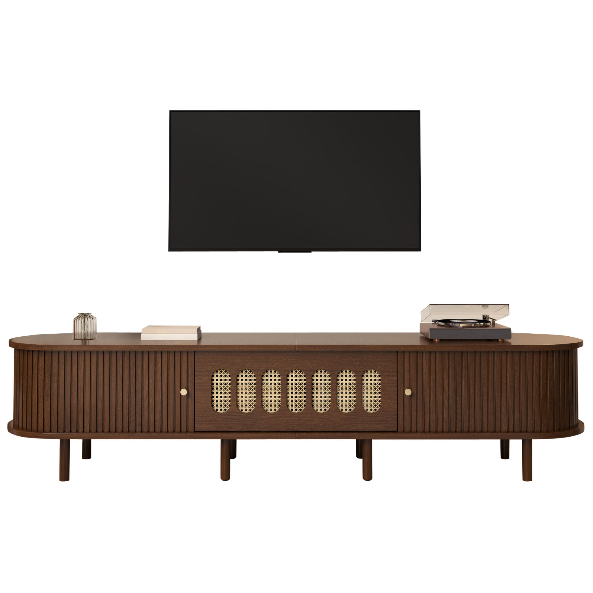 LOWBOARD 180/40/40 cm mit Klapptür, 2 Rollladentüren und 5 Fächern in Rattanoptik, Walnussfarben - Braun, Holzwerkstoff (180/40/40cm) - Redom