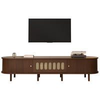 LOWBOARD 180/40/40 cm mit Klapptür, 2 Rollladentüren und 5 Fächern in Rattanoptik, Walnussfarben - Braun, Holzwerkstoff (180/40/40cm) - Redom