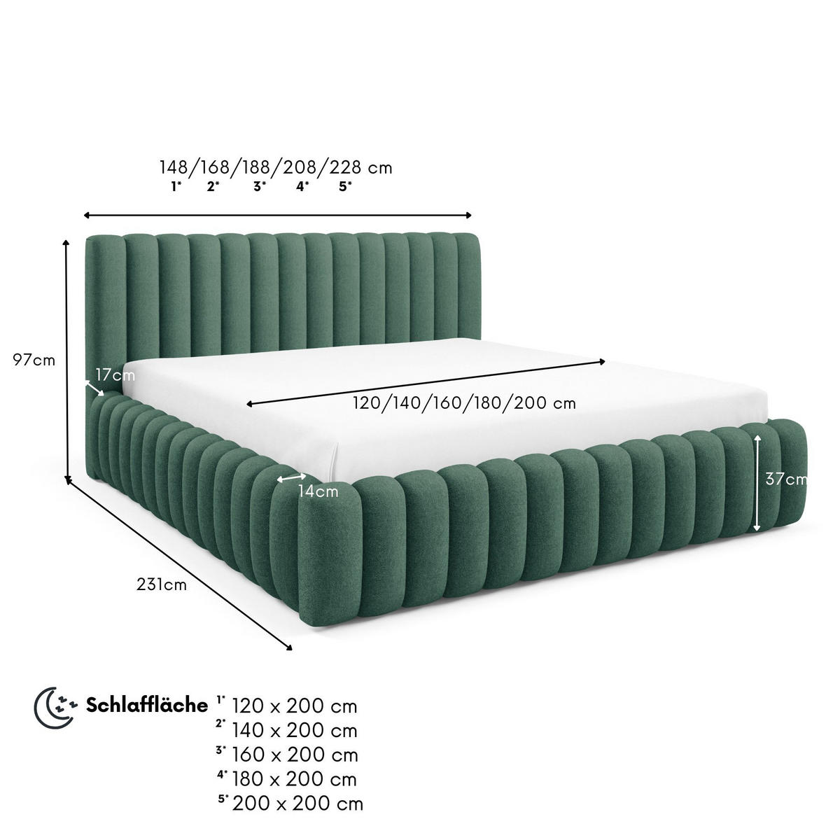 POLSTERBETT BLIVIO 180x200 cm,mit Bettkasten,Lattenrost,Doppelbett,Boxspringbett-Optik-Grün - Smaragdgrün, Holz (180/200cm) - Furnistar