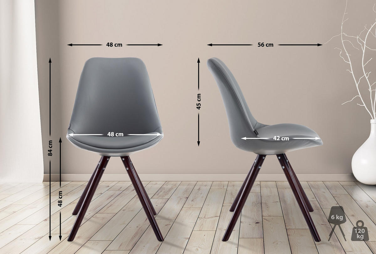 STUHL Lederlook grau - Grau/Cappuccino, Holz/Textil (48/84/56cm) - CLP