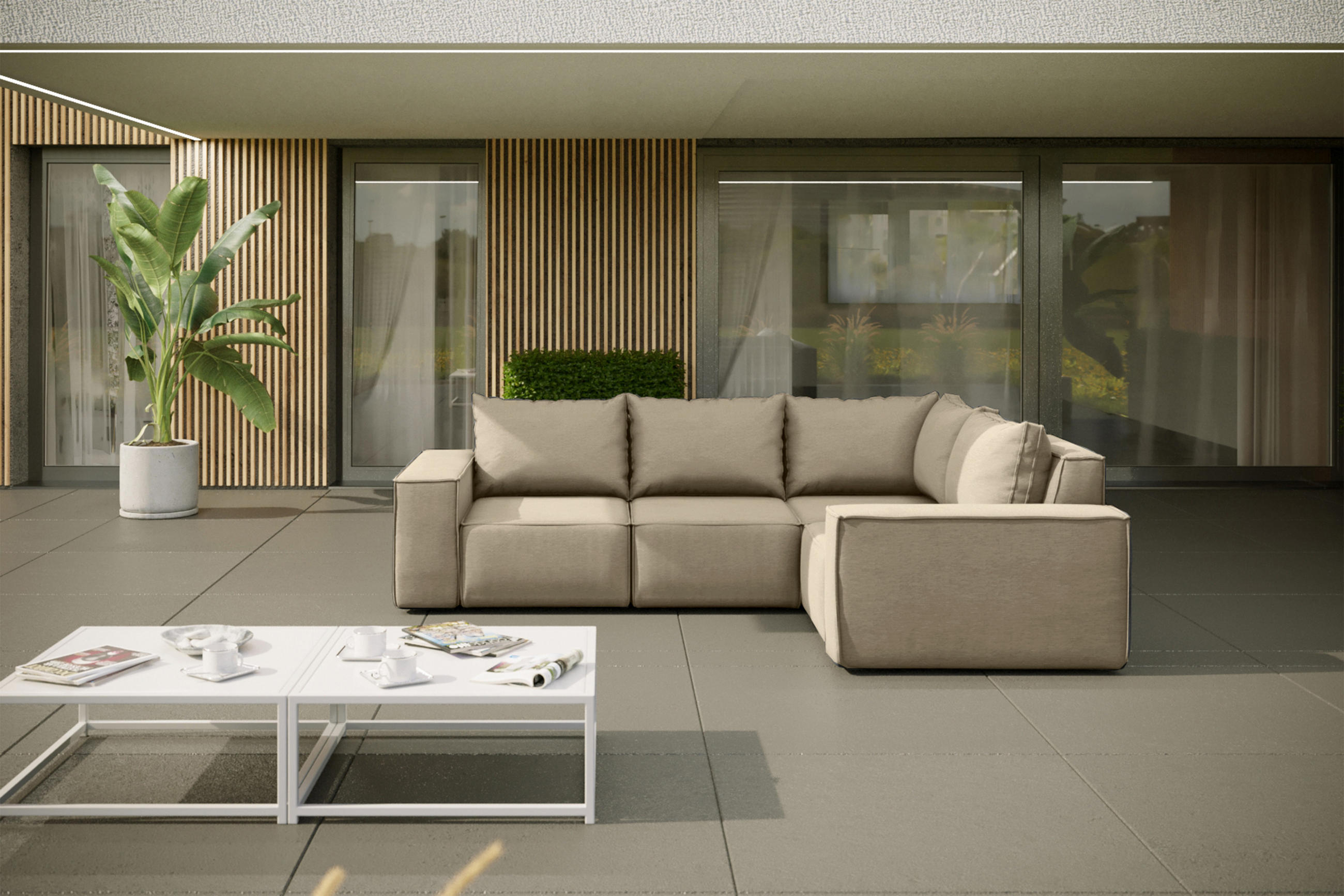 GARTENECKSOFA Für Den Garten SONNE Beige Links - Beige, Holz (246/73/181cm) - Kaiser Möbel