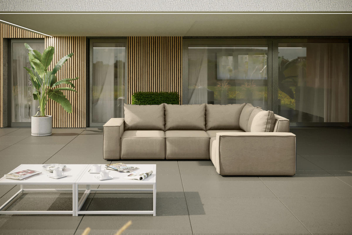 GARTENECKSOFA Für Den Garten SONNE Beige Links - Beige, Holz (246/73/181cm) - Kaiser Möbel