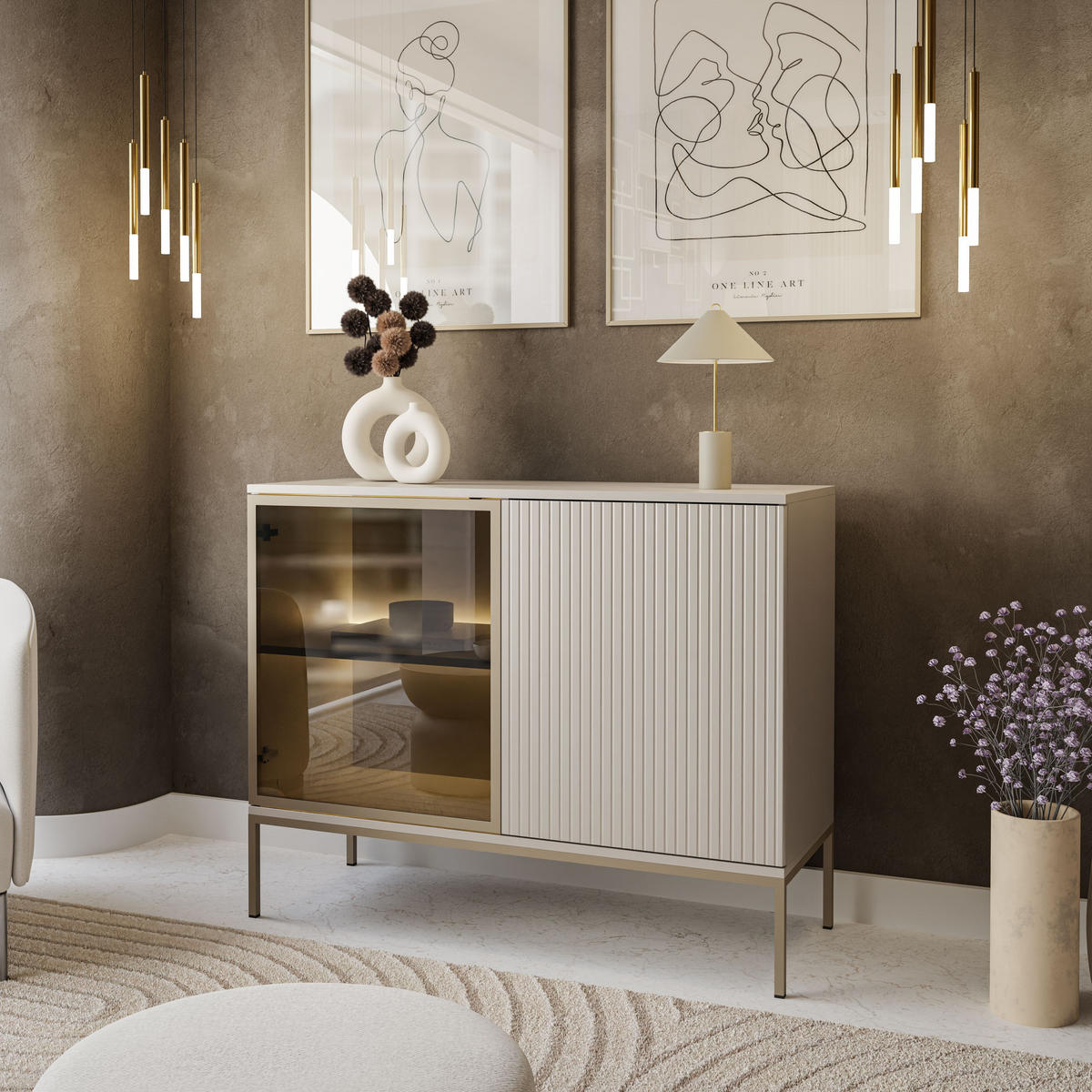 KOMMODE ECLIPSE K104 mit Beleuchtung,KASCHMIR - Kaschmir, Holzwerkstoff (104/83/39cm) - Lookway