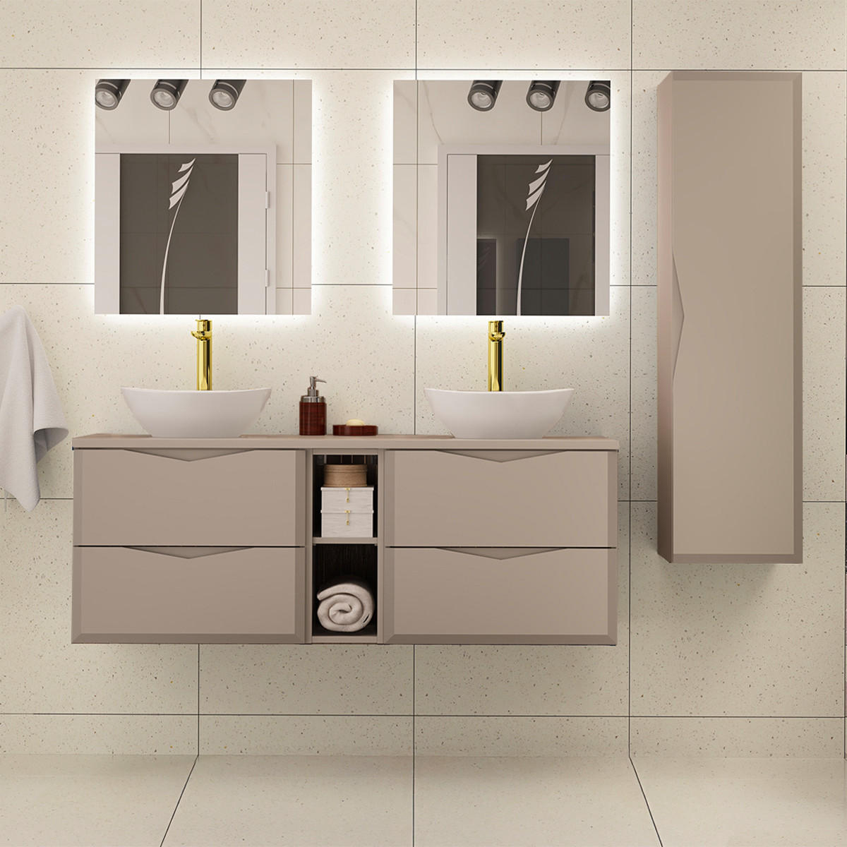 BADMÖBEL 140.6cm Ellie 2er-Set Kaschmir - Beige, Holzwerkstoff (140.6/52.2/46.5cm) - Petits-meubles