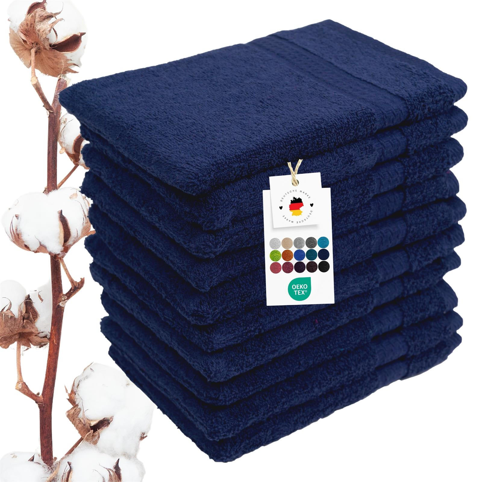 WASCHLAPPEN 16x21 cm aus 100% Baumwolle 500g/m2, 10er Set Waschhandschuhe Navy Blau - Dunkelblau, Textil (16/21cm) - Carpe Sonno