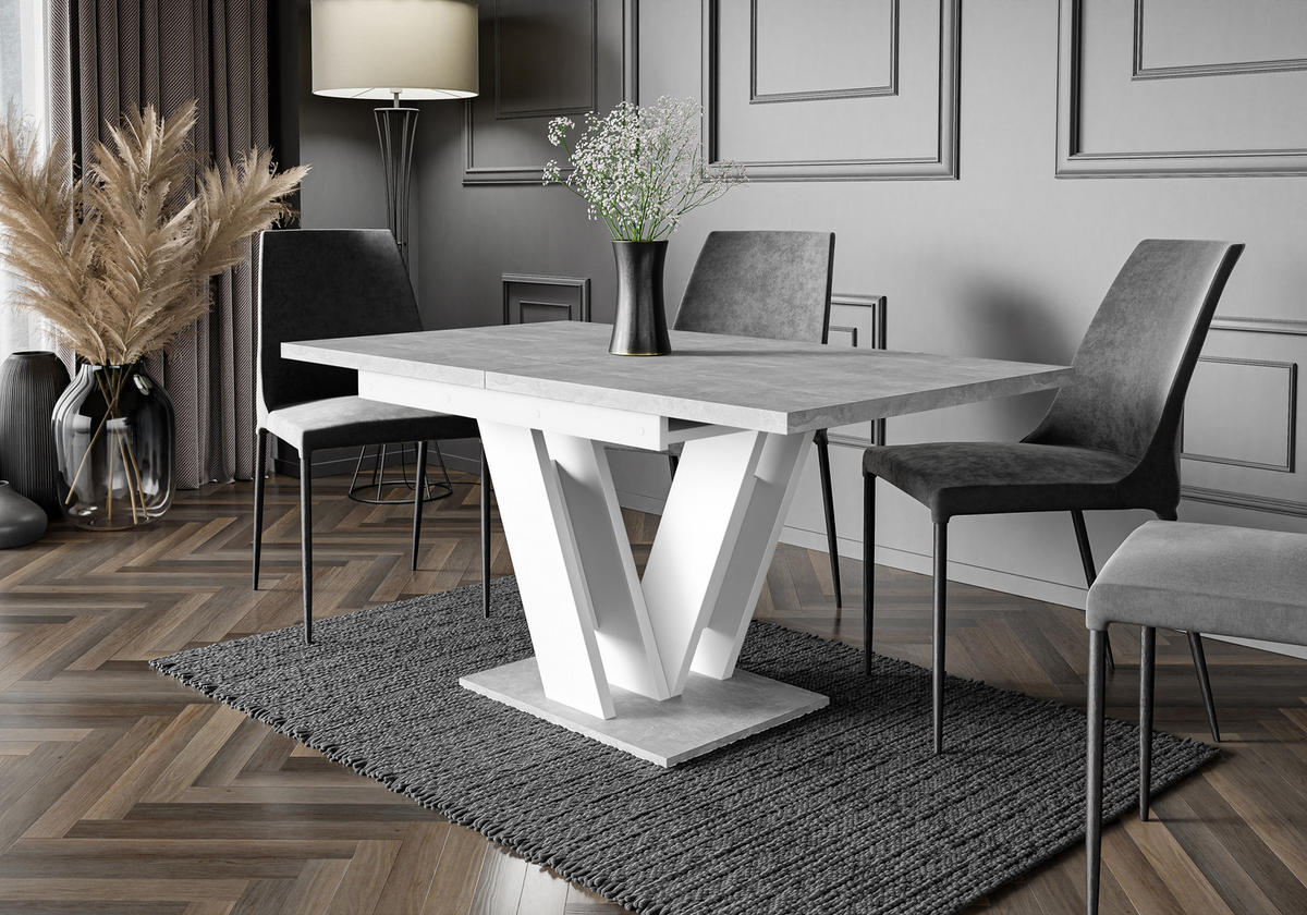ESSTISCH ausziehbar 120 -160x80x75 cm - Weiß / Betonoptik - ASIV - Hellgrau, Holzwerkstoff (120/80/75cm) - ALTDECOR