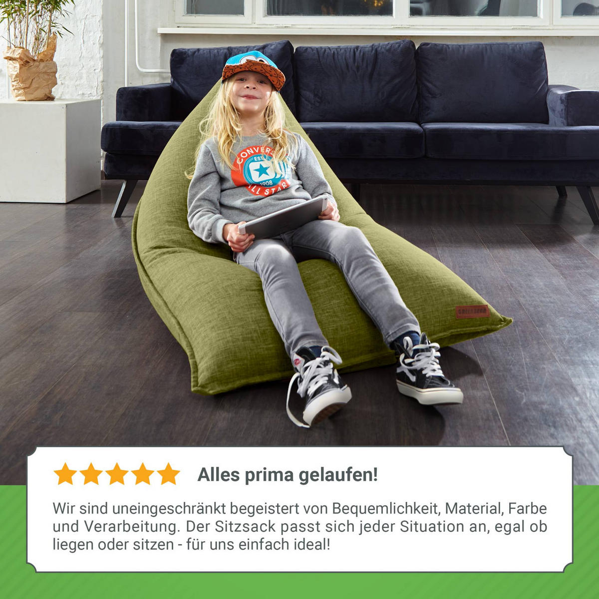 SITZSACK XXL Indoor 150x100x100cm - Grün, Textil (100/100/150cm) - Green Bean