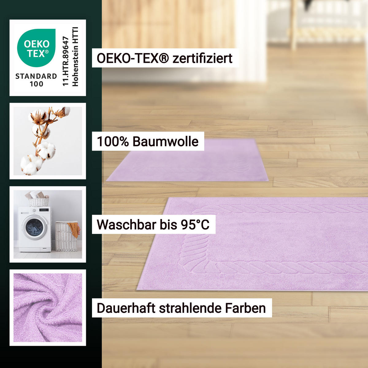 BADEMATTE, 2er-Set, 50x70 cm, 100% Baumwolle, Lila - Flieder, Textil (50/70cm) - Zollner