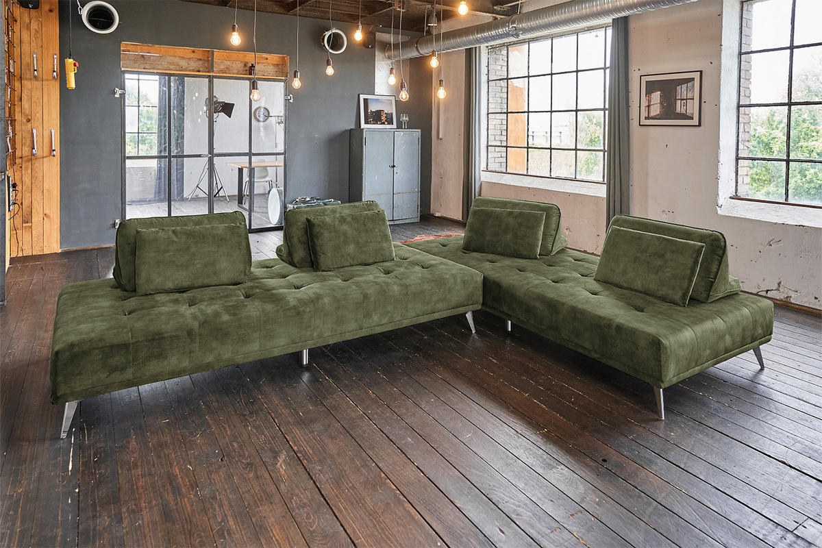 ECKSOFA WIOLO Dunkelgrün Velvet - Dunkelgrün, Textil (350/240cm) - KAWOLA