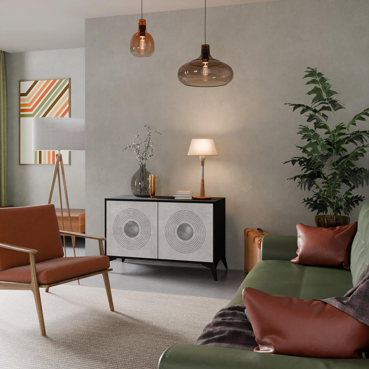 SIDEBOARD SOLID CIRCLES, Eicheneffekt, 111x42x77,5 cm, 2 Türen - Eichefarben/Buchefarben, Holzwerkstoff/Buchenholz (111/77.5/42cm) - SpaceRebels