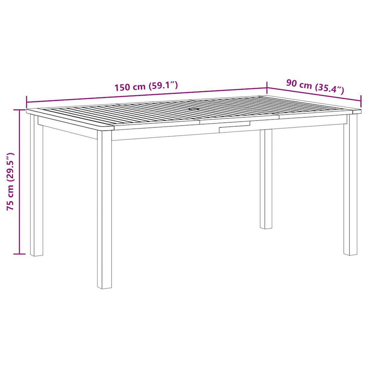 GARTENTISCH 150/90/74 Cm Massivholz Akazie - Braun, Holz (150/90/74cm) - vidaXL