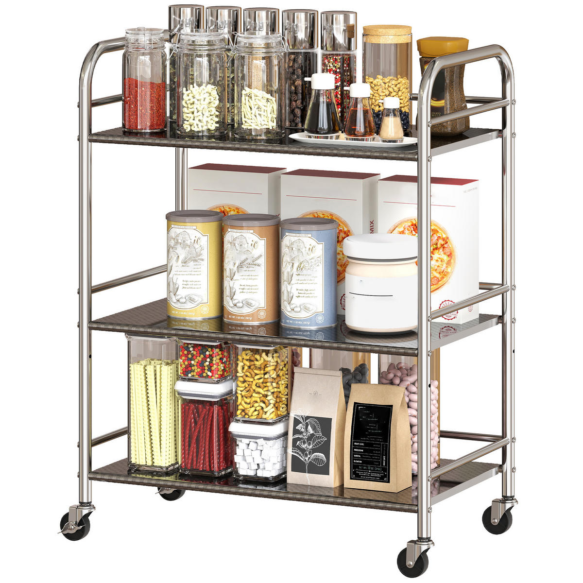 SERVIERWAGEN DE-17131 3 Ebenen Edelstahl 201 Silber - Silberfarben, Metall (35/77/60cm) - ComfortXL