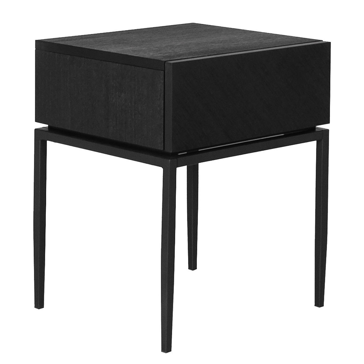 NACHTKOMMODE - Echtholzfurnier / Eisen - Schwarz, Holzwerkstoff (45/55/40cm) - home24