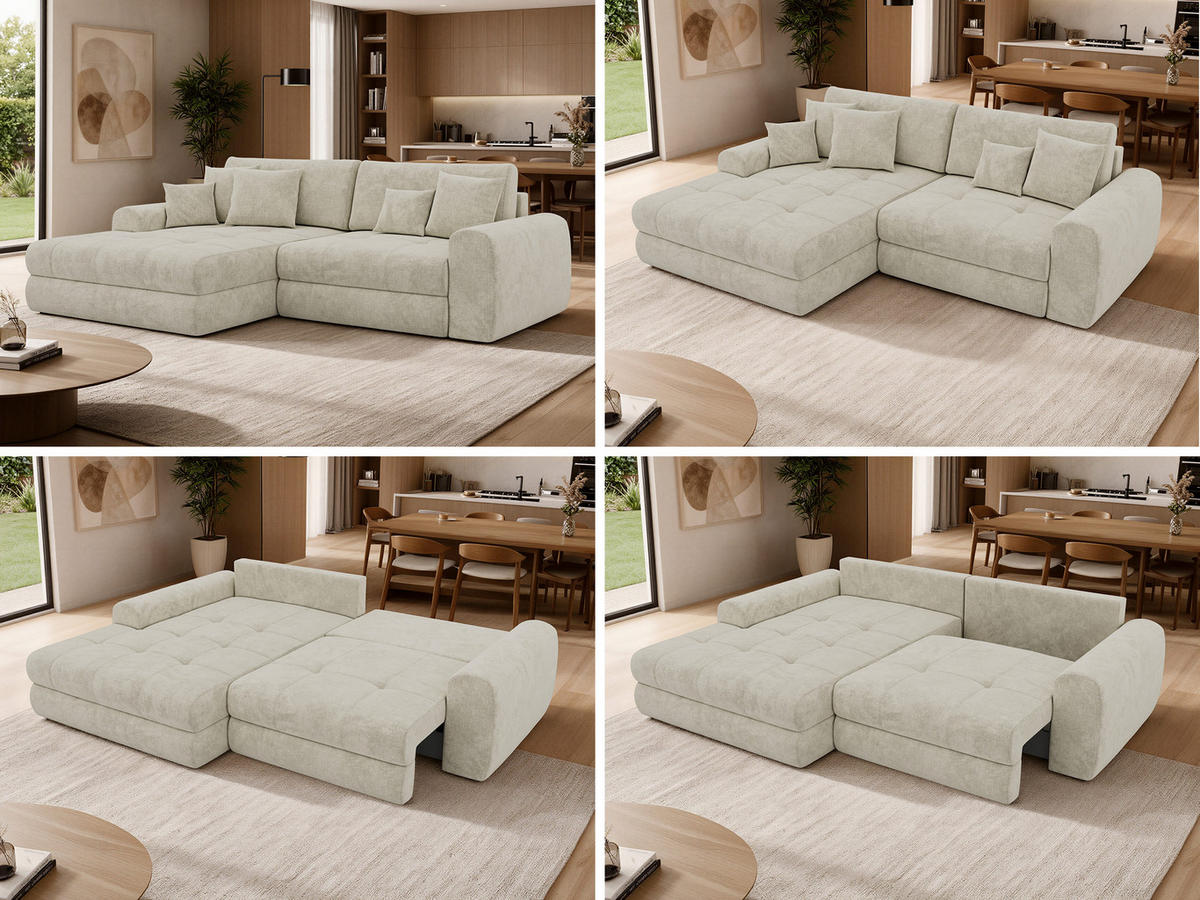 ROHOVÁ SEDAČKA ARELIA L - Krémová Hrubě tkaná žinylka - Pravá - černá/krémová, textil/plast (205/292cm) - MKS