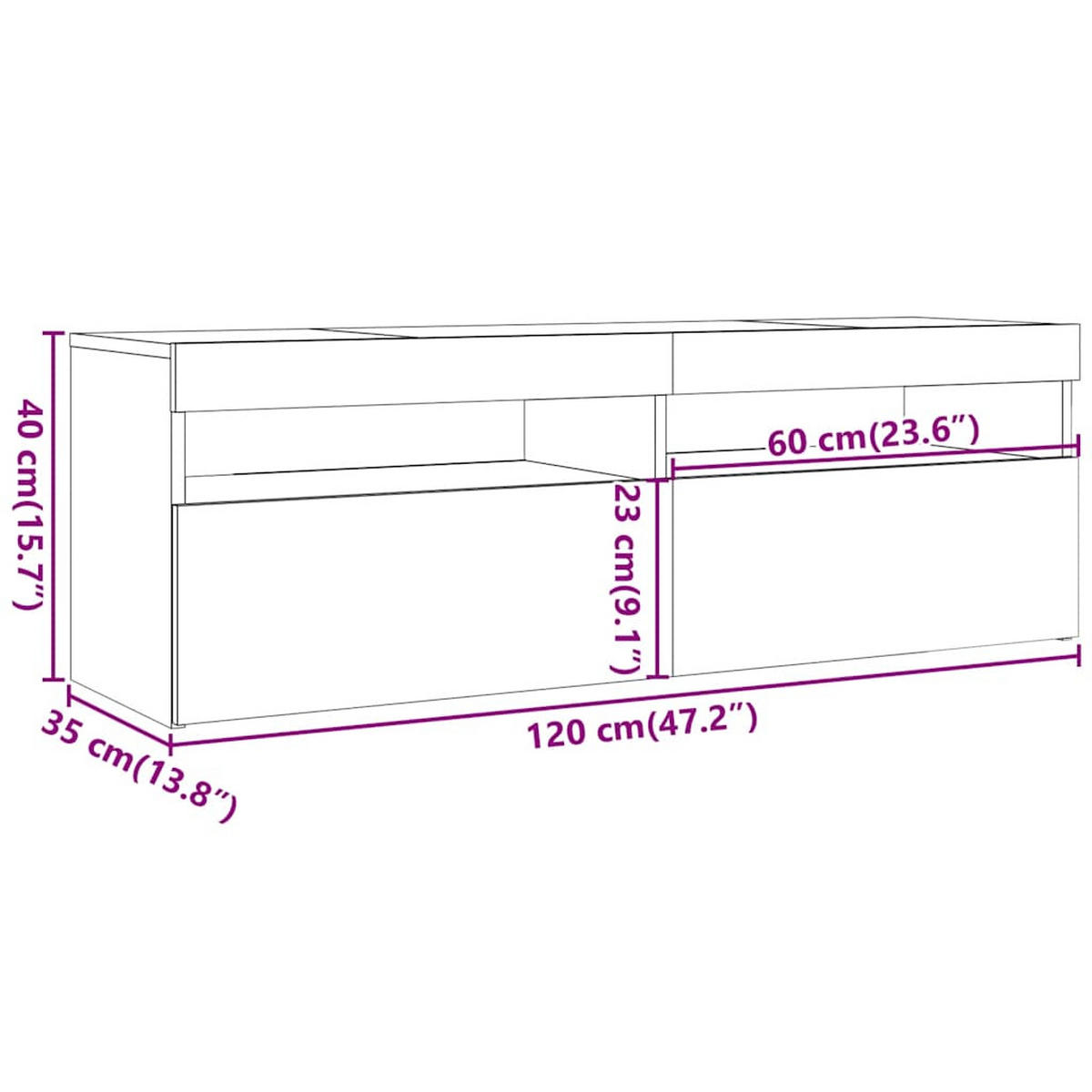 LOWBOARD mit Led-Beleuchtung 120/35/40 cm aus Holzwerkstoff in Betongrau - Hellgrau, Holz (120/40/35cm) - vidaXL