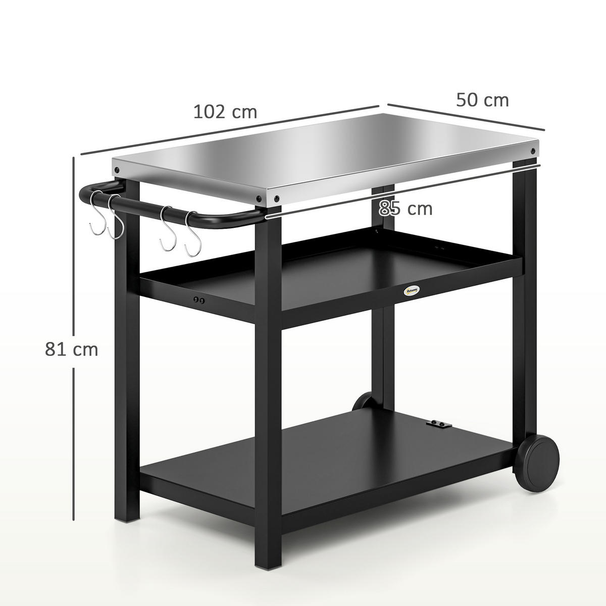 GRILLWAGEN 3-Etagen Kohlegrau - Dunkelgrau, Metall (50/81/102cm) - Outsunny