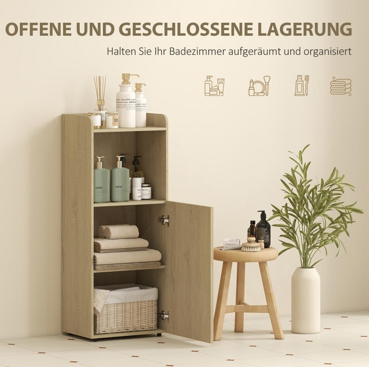 BADEZIMMERSCHRÄNKE 40x31x104 cm Eiche mit geflügelter Tür & verstellbarem Regal - Eichefarben, Holzwerkstoff (40/104/31cm) - Modfu