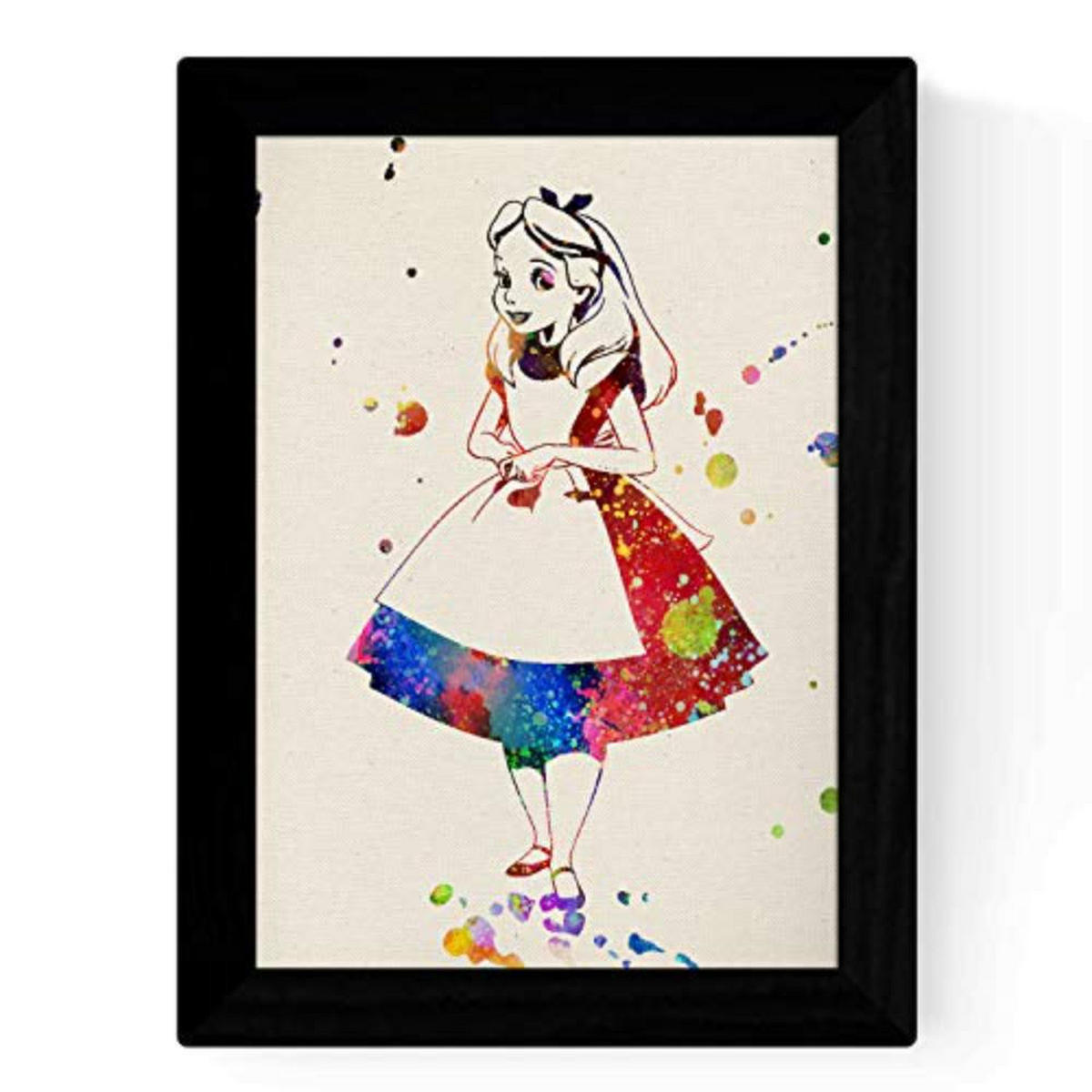 POSTER Set mit 4 Alice im Wunderland, Alice, Kaninchen, Hutmacher und Katze A3 Schwarzer Rahmen - Schwarz, Papier (29.7/3cm) - Nacnic