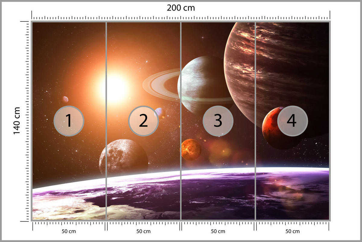 FOTOTAPETE für Büro Sonnensystem Planeten Blick Sterne 200x140 - Gelb/Violett, Papier (200/140cm) - Muralo