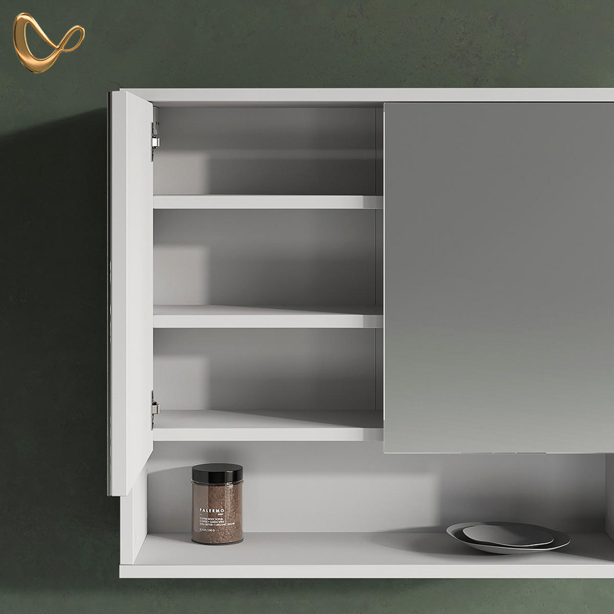 SPIEGELSCHRANK ATERNO Weiß 70 x 65 cm mit 2 Türen - Weiß, Holzwerkstoff (70/65/22.1cm) - Livinity®