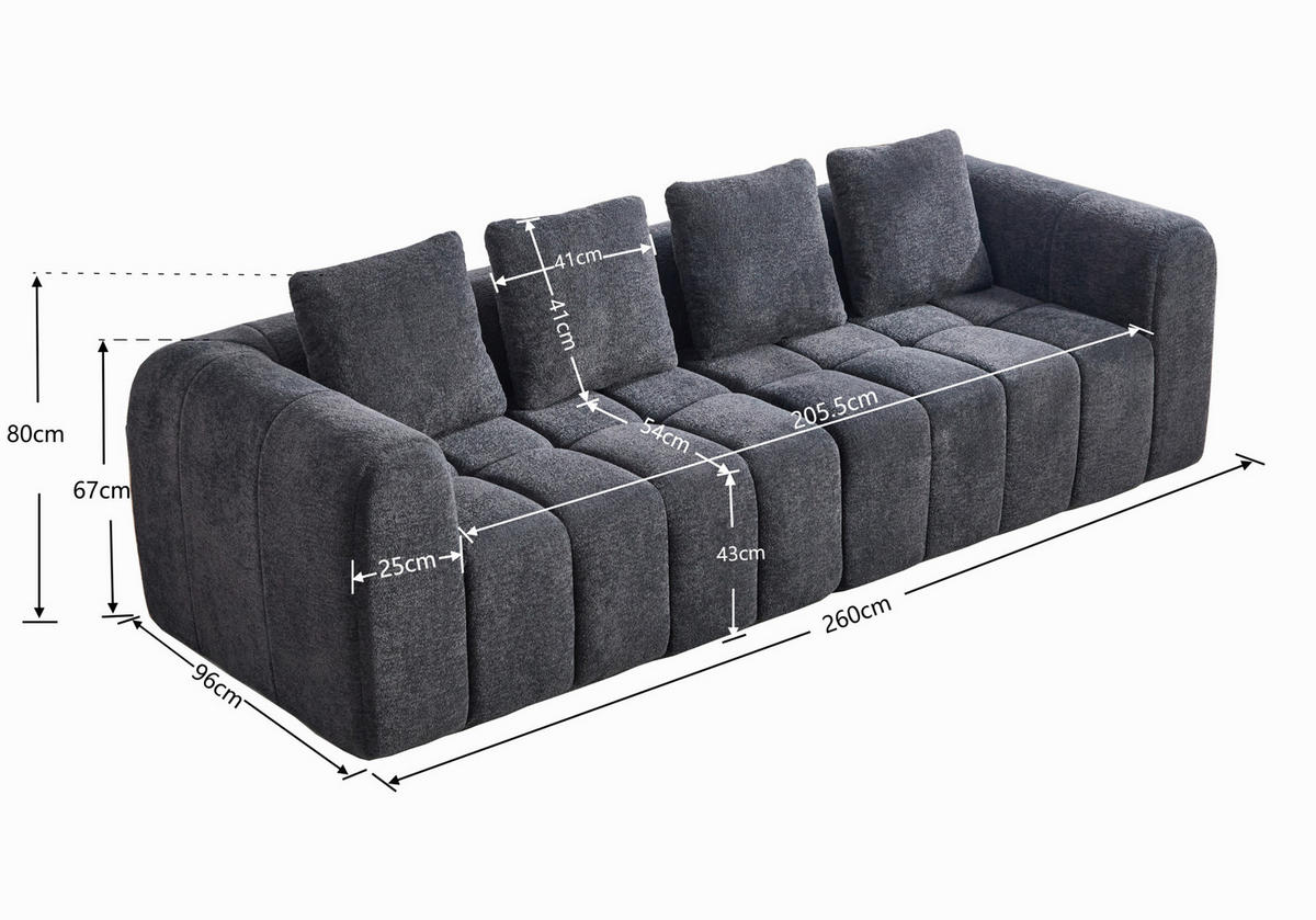 SOFA modular 2er-Set 260 cm Stoff Dark Grey - Dunkelgrau, Holzwerkstoff (95.5/70/260cm) - Meubliv