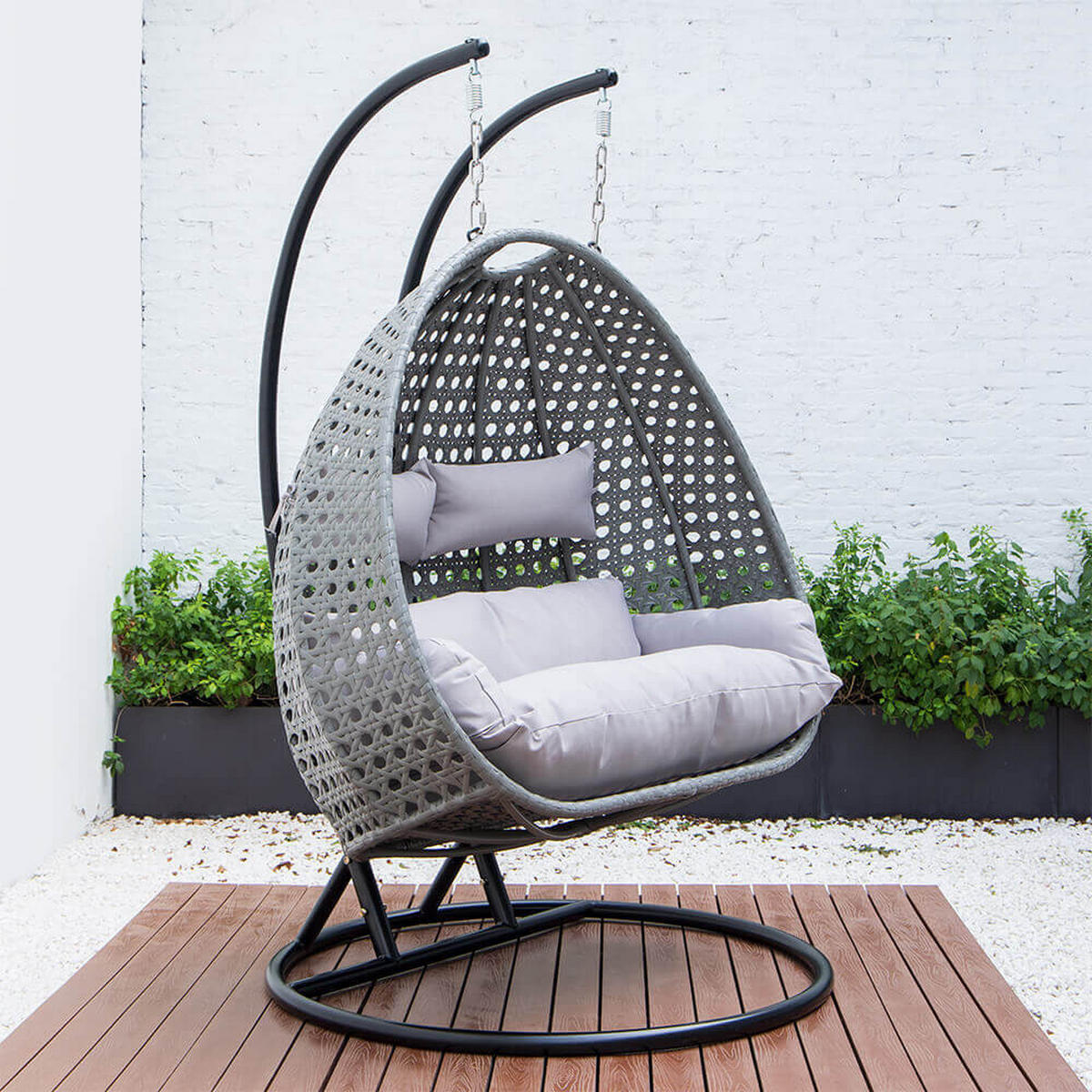 POLYRATTAN Hängesessel mit Regenabdeckung TWIN - Grau für 2 Personen - Grau, Kunststoff (145/126/74cm) - Home Deluxe