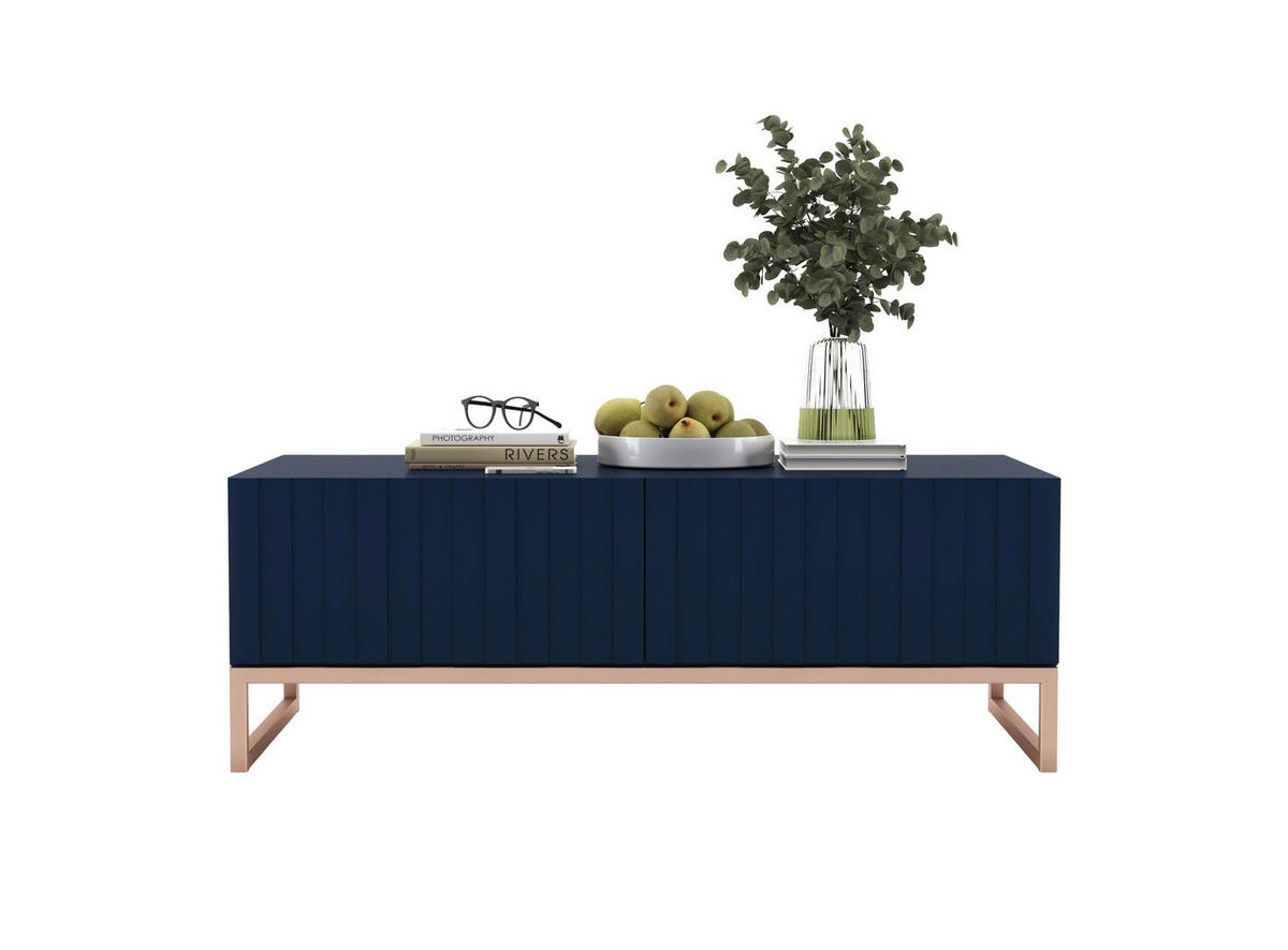 COUCHTISCH Elpis Marineblau matt Glamour 110 cm - Blau/Kupferfarben, Holzwerkstoff/Metall (54/110/39cm) - Meble Lindner