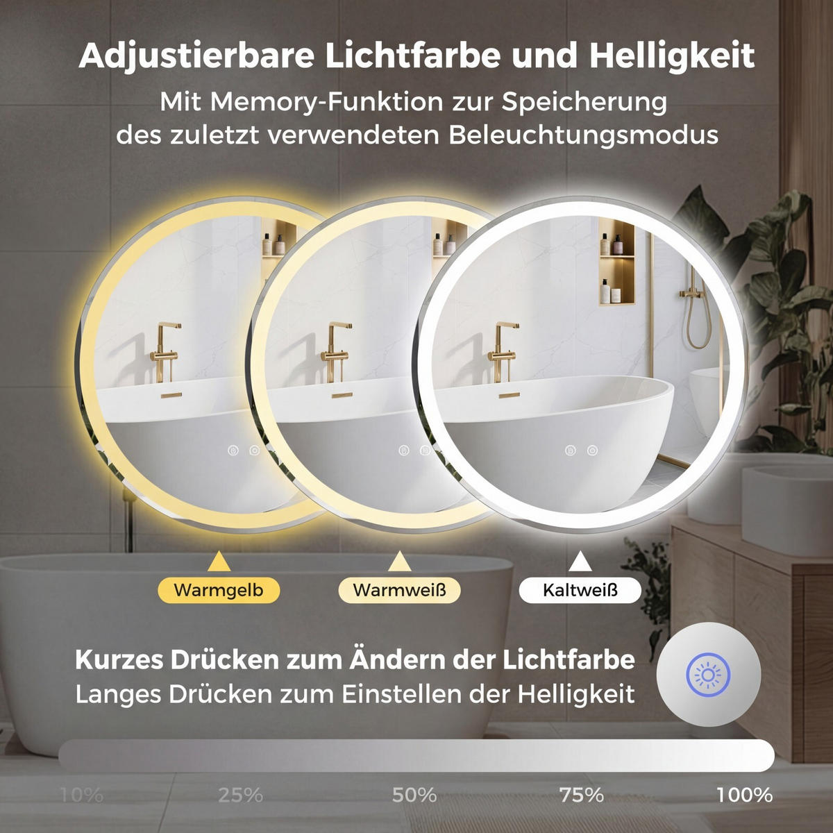 BADSPIEGEL rund silber - Silberfarben, Glas (80/80/2.8cm) - COSTWAY