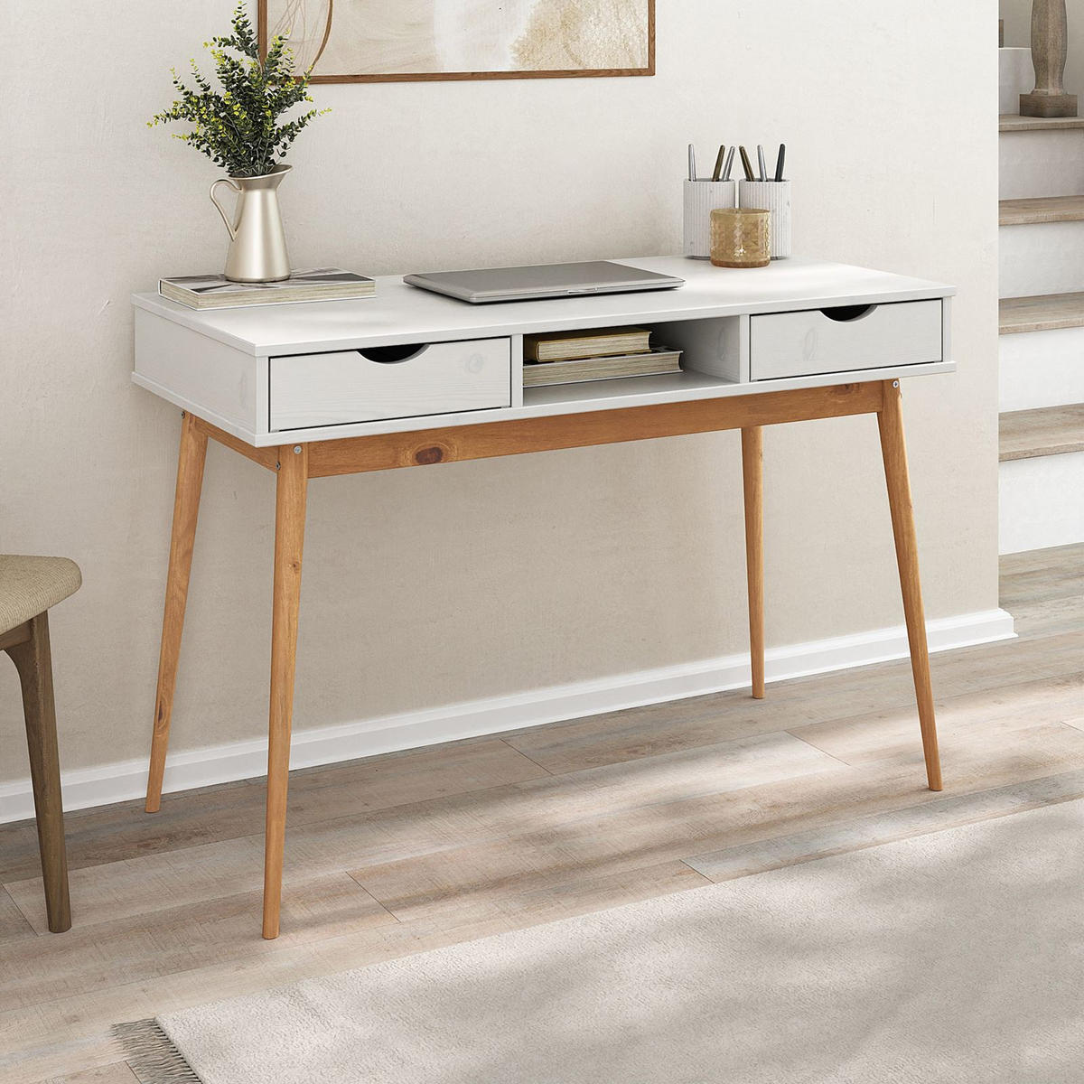 SCHREIBTISCH STEFANO weiß/Eiche - Eichefarben/Weiß, Holz (50/110/75cm) - IDIMEX