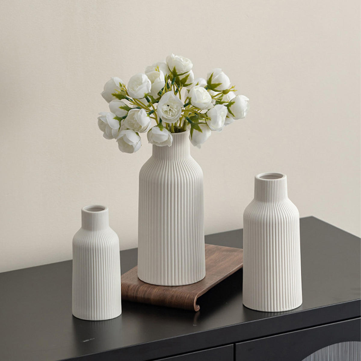 VASE 9 x 9 x 20 cm Keramik - Weiß, Metall (20cm) - LIBRATON