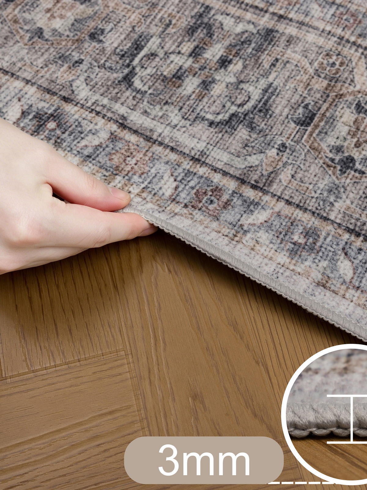 TEPPICH Kurzflor, waschbar, mit Medaillon, VERNANTE in Beige-Grau, 200 x 290 cm - Beige, Textil (200/290cm) - KADIMA DESIGN