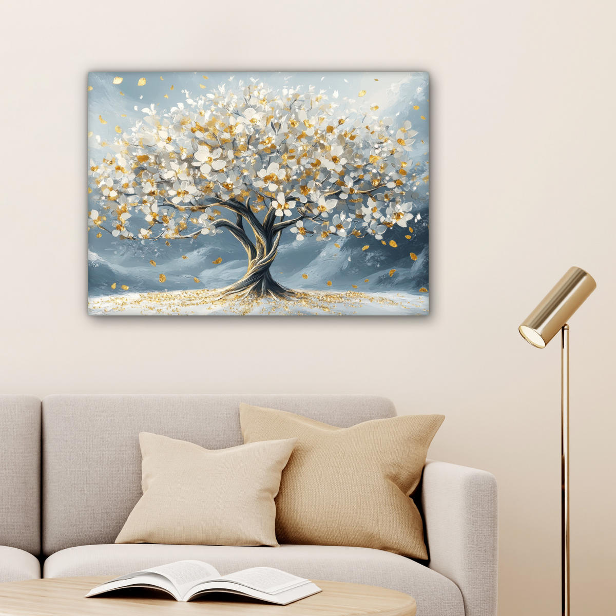 LEINWANDBILD Baum - Winter - Baum des Lebens - Modern - Gold Wandbilder 80x60 cm - Goldfarben, Textil (80/60cm) - MuchoWow