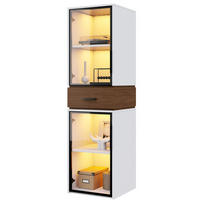 HIGHBOARD 40/40/200 cm in Weiß mit LED-Beleuchtung und Glastüren - Weiß, Holzwerkstoff (40/200/40cm) - Flora Grace