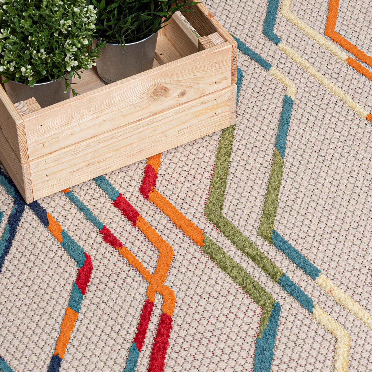 TEPPICH Outdoor Bunte Geometrisch Streifen Kurzflor Rechteckig - 80x150 cm - Hellgrün, Textil (80/150cm) - Mazovia