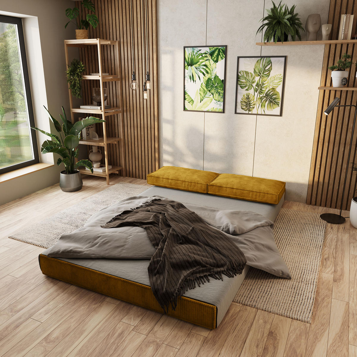 ECKSOFA ANKO modulares Boneless Sofa mit Schlaffunktion Gelb Cordstoff - Gelb, Textil (270/160cm) - MASSENO