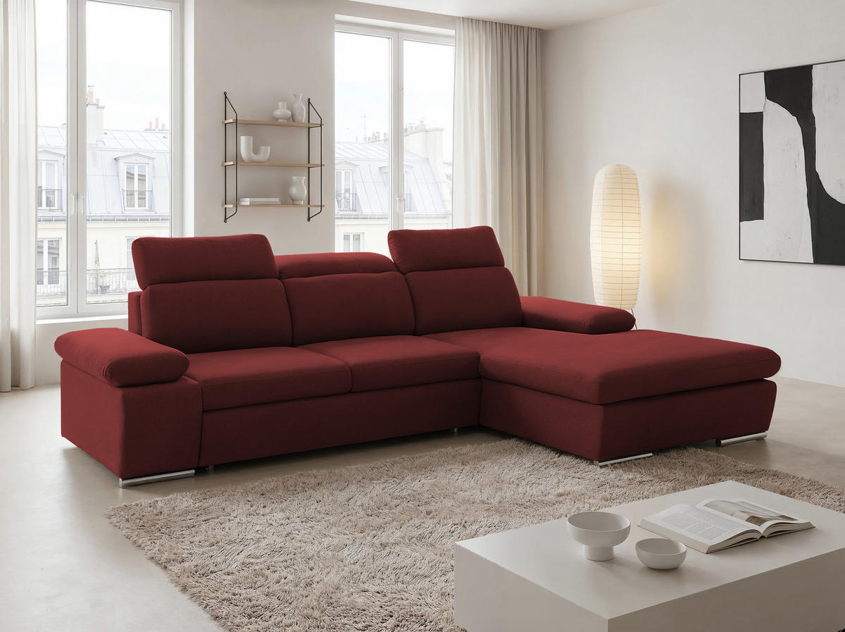 ECKSOFA PABLO mit Schlaffunktion und Bettkasten Rot - Rot, Holzwerkstoff/Kunststoff (250/90cm) - Idohome