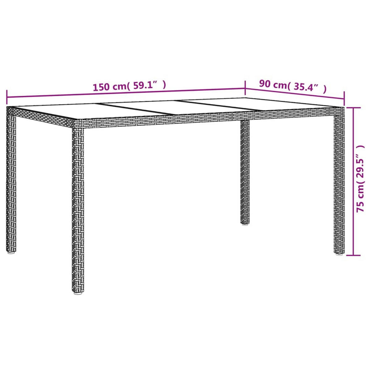 GARTENTISCH Tischrand 90/75/150 cm - Grau, Naturmaterialien (150/90/75cm) - ZMH
