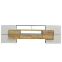 TV-BOARD Weiß und Natur 200/35/60 cm mit LED-Beleuchtung - Naturfarben, Holzwerkstoff (200/60/35cm) - PANGIVO
