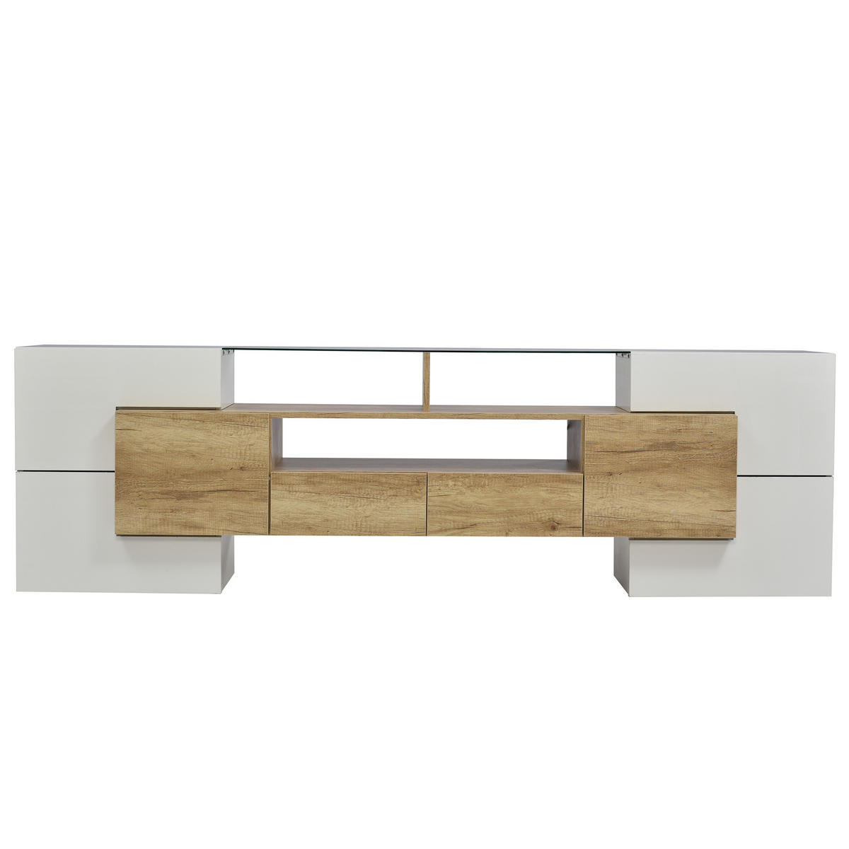 TV-SCHRANK 200/35/60 cm hochglänzendes Weiß MDF mit LED-Beleuchtung und Glasoberfläche - Weiß, Holzwerkstoff (200/60/35cm) - OKWISH