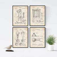 POSTER Set mit 4 Jahrgang Eismaschine Patent A4 Schwarzer Rahmen - Schwarz, Papier (29.7/3cm) - Nacnic