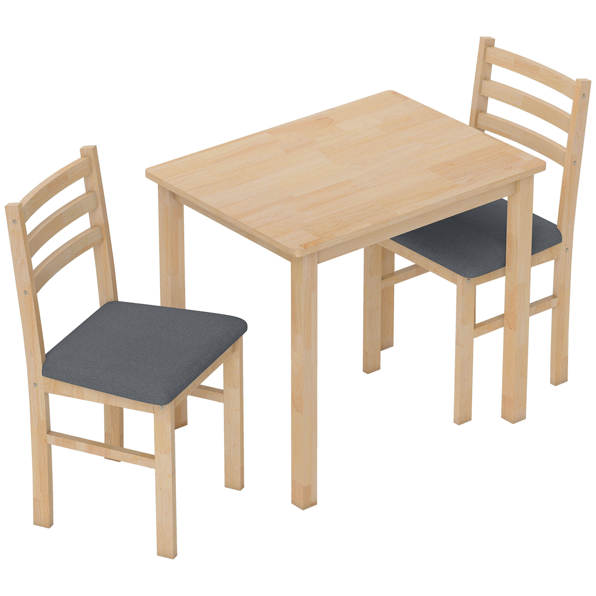 ESSGRUPPE 3er Set Kautschukholz MDF Naturholz - Naturfarben/Grau, Holz/Textil (60/74.5/80cm) - HOMCOM