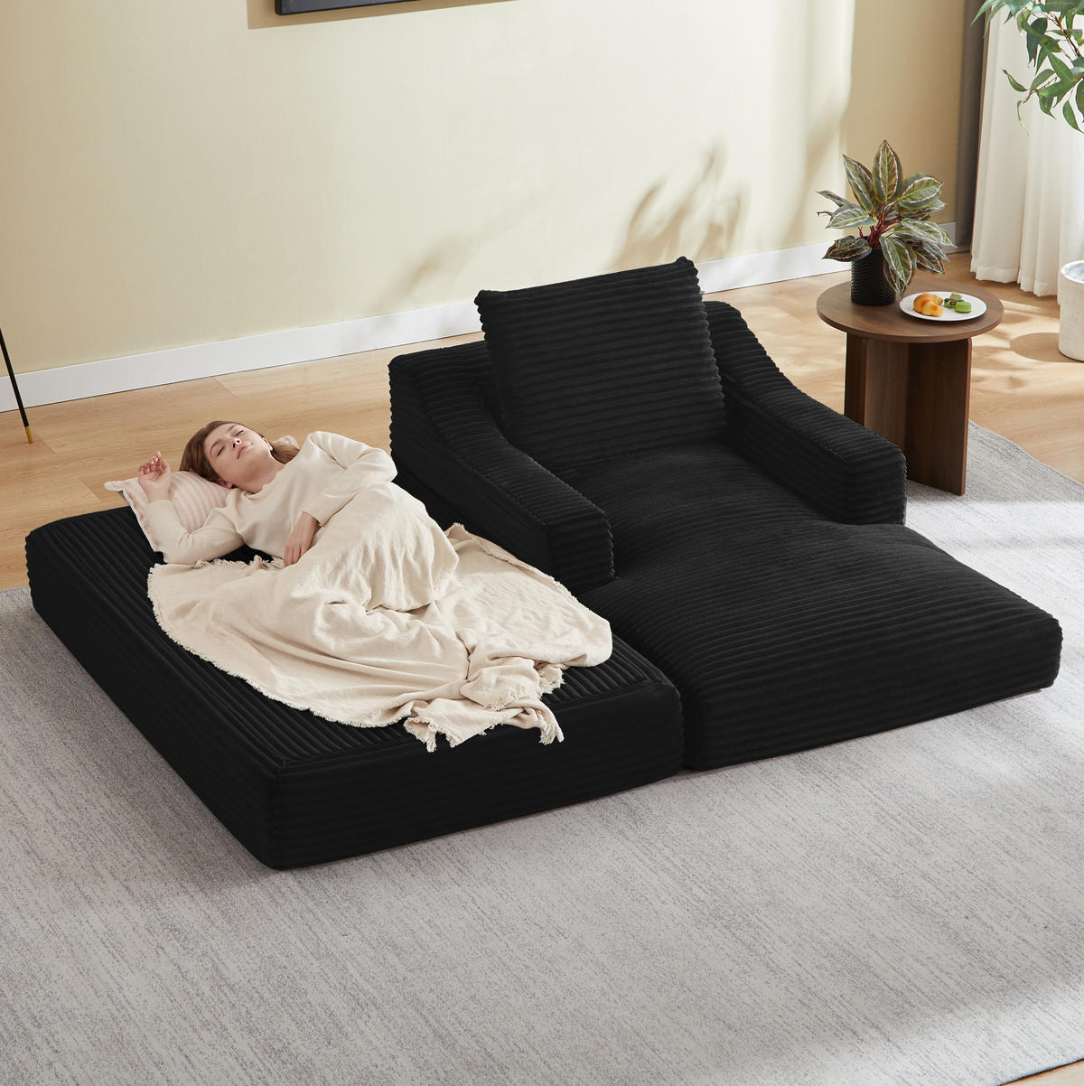LOUNGESESSEL aus Cord mit Doppelschicht-Design Schwarz - Schwarz, Textil (162/68/100cm) - Meubliv